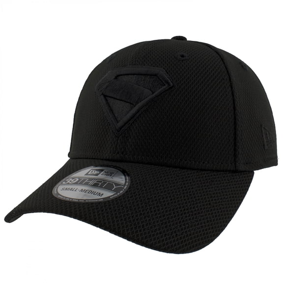 Superman James Gunn Logo Black on Black New Era 39Thirty Fitted Hat-Small/Medium
