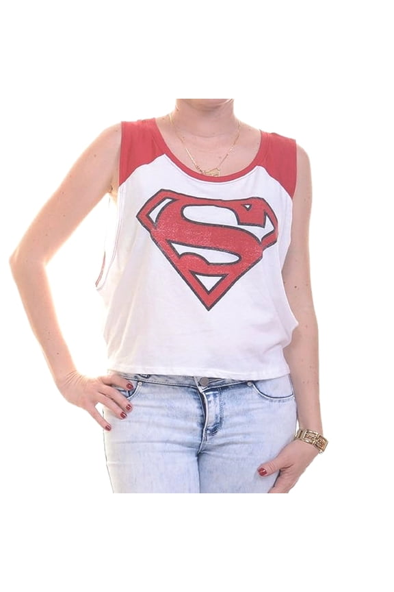 Superman Junior Women's Hi-Low Sleeveless Logo T-Shirt DC Comics (Medium)