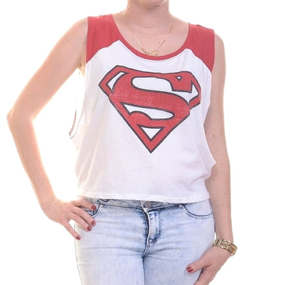 Superman Junior Women's Hi-Low Sleeveless Logo T-Shirt DC Comics