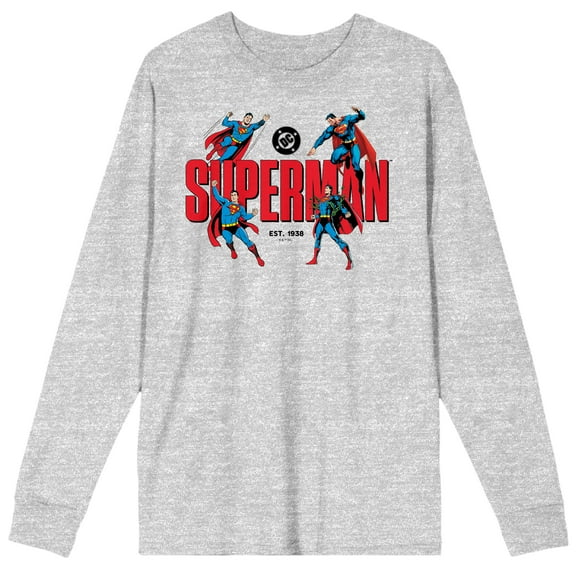 Superman Kal-El Poses 90th Anniversary Retro Art Adult Black Crew Neck Long Sleeve Tee-Small
