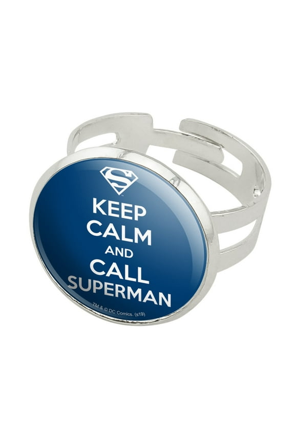 Superman Keep Calm and Call Silver Plated Adjustable Novelty Ring