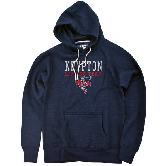 Superman Krypton Lifting Unisex Adult Slim Fit Pull-Over Heather Hoodie, Navy, Small