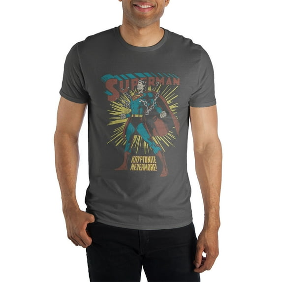 Superman Kryptonite Nevermore! Men's Black T-Shirt Tee Shirt-Medium