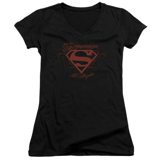 Superman La Junior Women's V-Neck T-Shirt Black