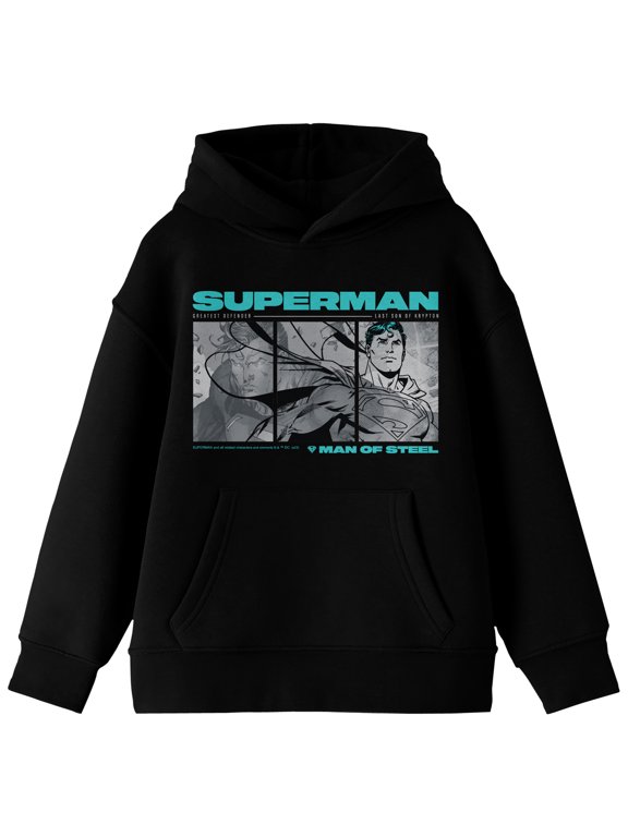 Superman Last Son Of Krypton Long Sleeve Youth Black Hooded Sweatshirt-Medium
