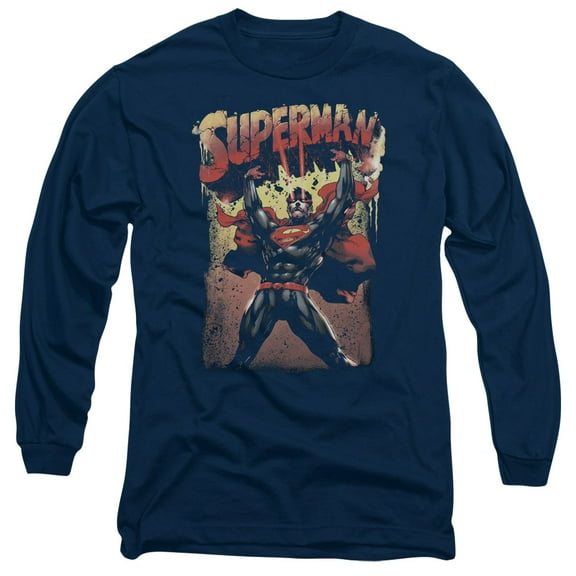 Superman Lift Up Long Sleeve Adult 18/1 T-Shirt Navy