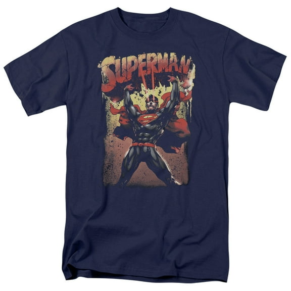 Trevco Sportswear SM2284B-AT-4 Superman Lift Up Adult Regular Fit Short Sleeve T-Shirt, Navy - Extra Large