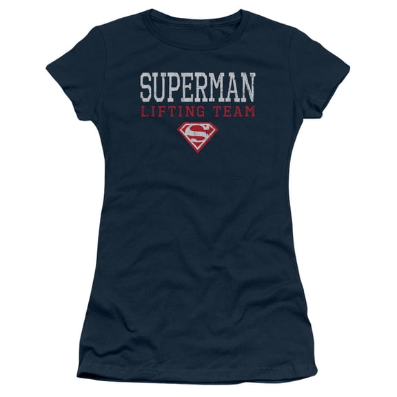 Superman Lifting Team Junior Women's T-Shirt Sheer Navy