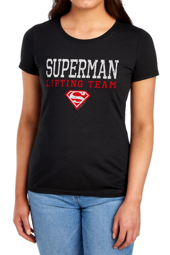 Superman Lifting Team Women's T Shirt, Black, Large