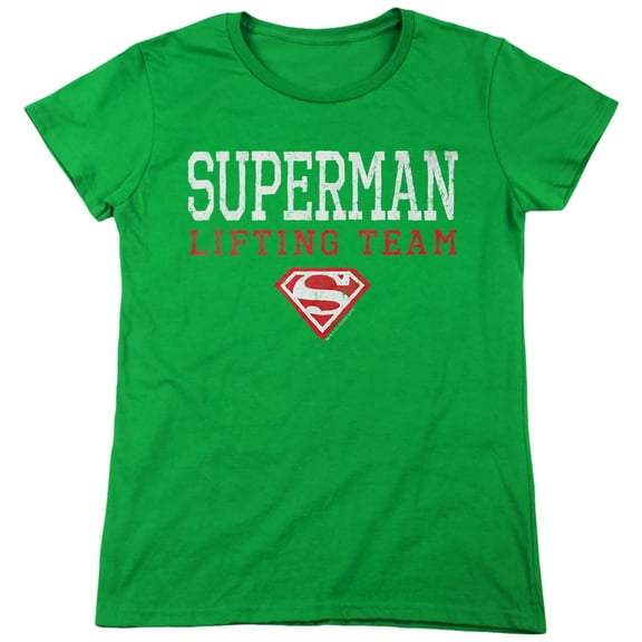 Superman Lifting Team Women's T Shirt, Kelly Green, 2X-Large