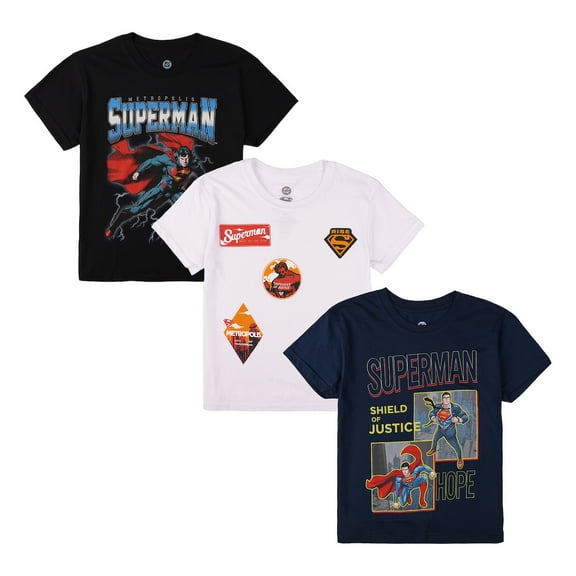 Superman Lightning Boy’s 3-Pack Crew Neck Short Sleeve T-shirt Set-Large (10/12)