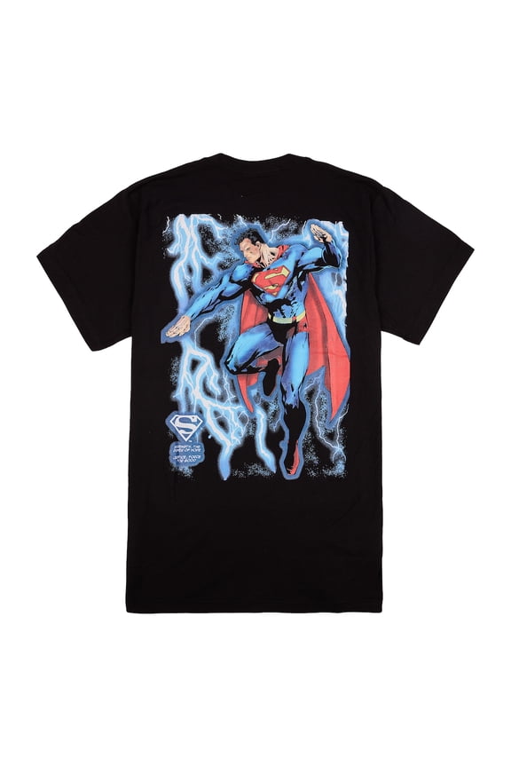 Superman Lightning Oversized Graphic Men's Black Crew Neck Short Sleeve T-shirt - Small