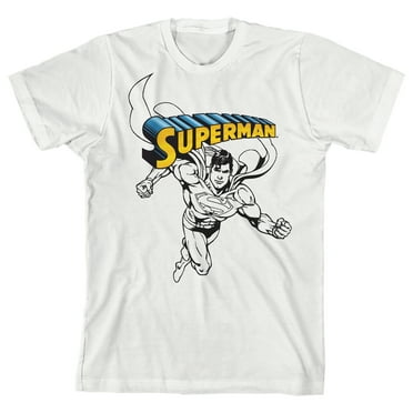 Superman Lineart Crew Neck Short Sleeve Boys' White T-shirt-Medium