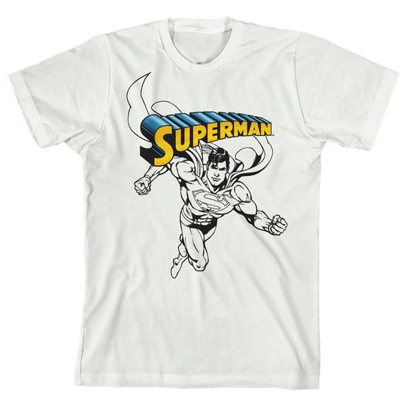 Superman Lineart Crew Neck Short Sleeve Boys' White T-shirt-XL