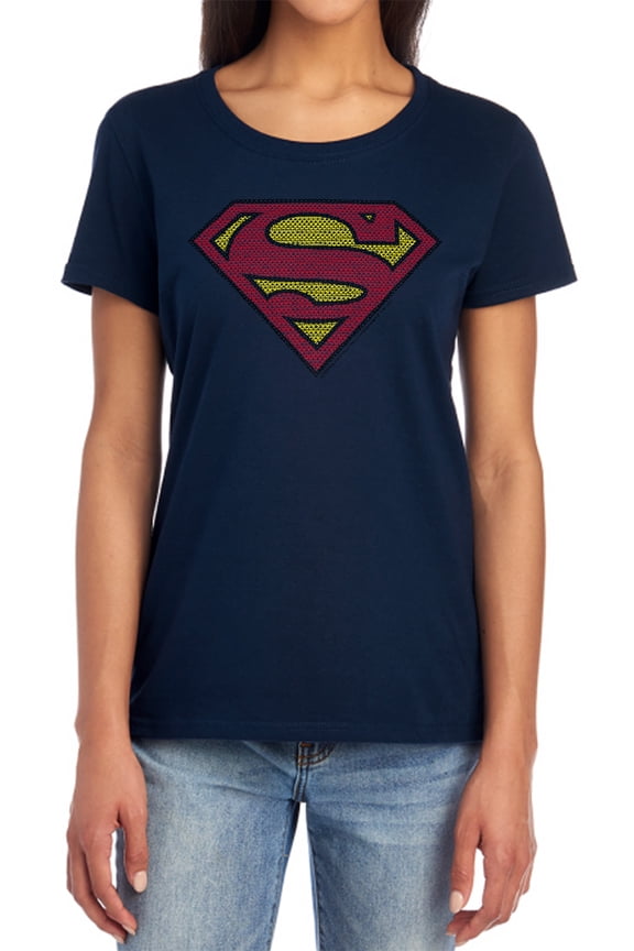 Superman Little Logos Women's T Shirt, Navy, Small