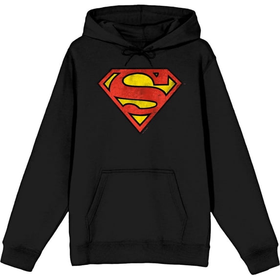 Superman Logo Adult Black Long Sleeve Hoodie-Medium