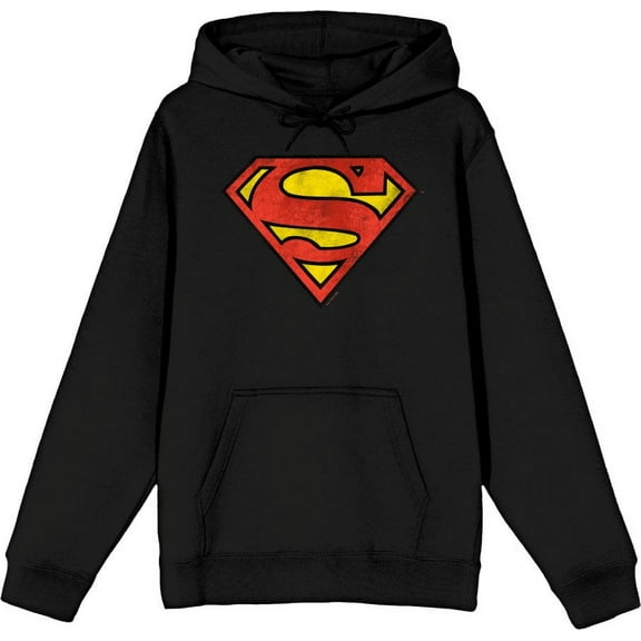 Superman Logo Adult Black Long Sleeve Hoodie-Medium