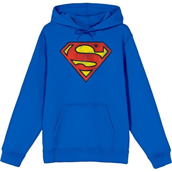 Superman Logo Adult Blue Long Sleeve Hoodie-Large