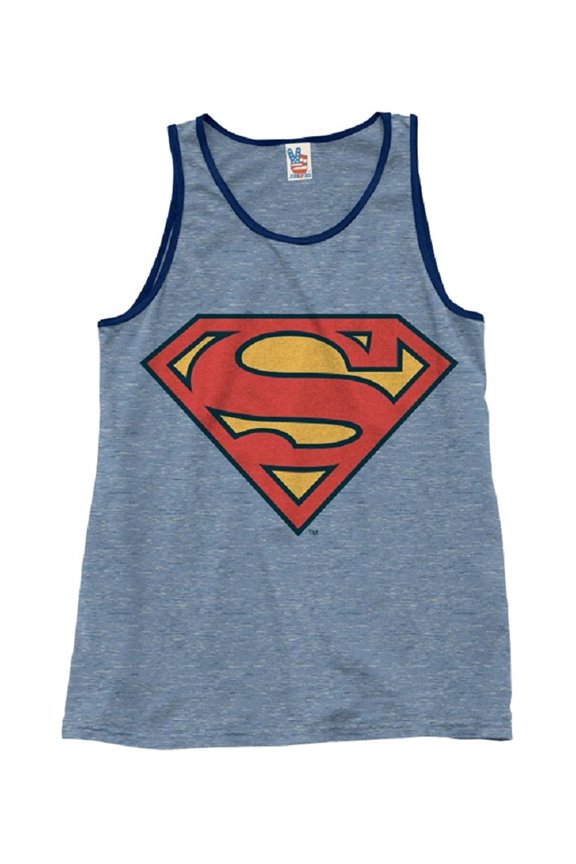 Superman Logo Adult Heather Blue Tank Top