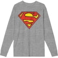 thumbnail image 1 of Superman Logo Adult Heather Gray Crew Neck Long Sleeve Tee-XXL, 1 of 3