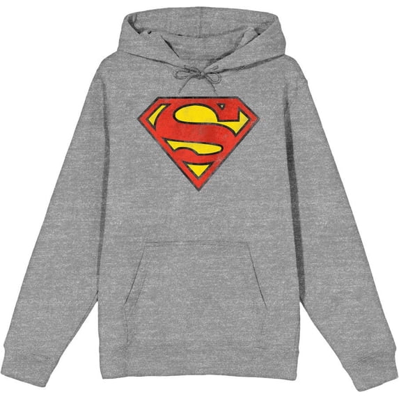 Superman Logo Adult Heather Gray Long Sleeve Hoodie-XXL