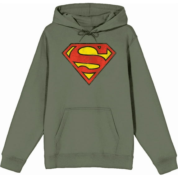 Superman Logo Adult Olive Long Sleeve Hoodie-Medium