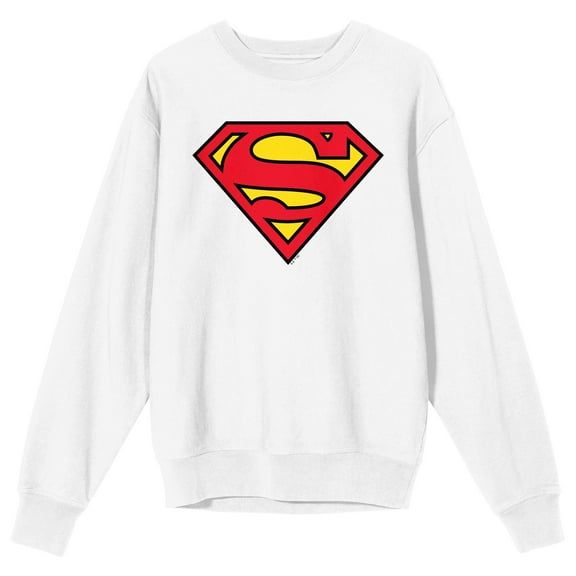 Superman Logo Adult White Crew Neck Long Sleeve Sweatshirt
-Medium