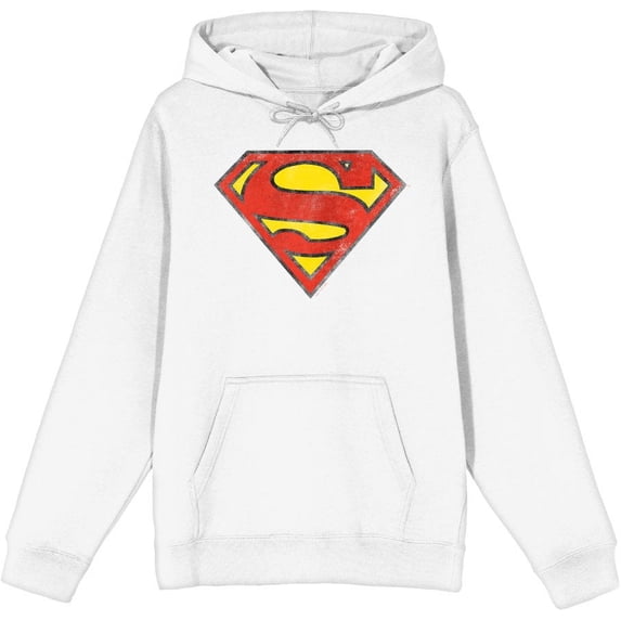 Superman Logo Adult White Long Sleeve Hoodie-XL