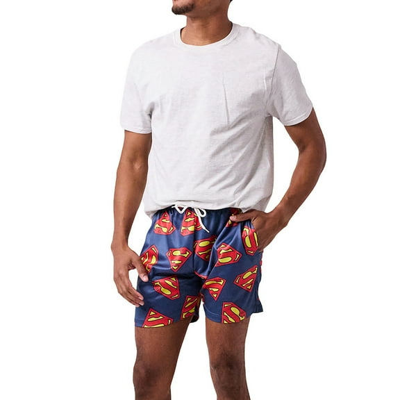 Superman Logo All-Over Print Men's Navy Active Mesh Shorts - XL
