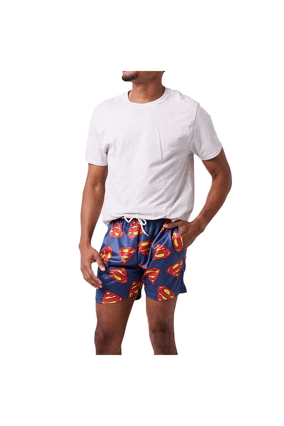 Superman Logo All-Over Print Men's Navy Active Mesh Shorts - XL