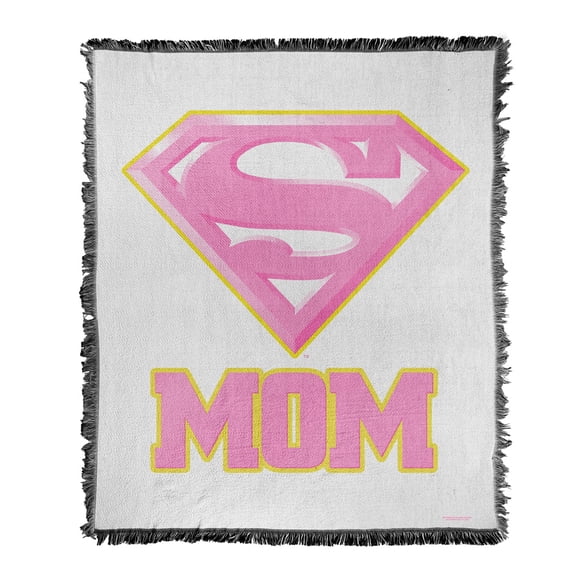 Superman - Logo Blanket, 50"x60" Super Mom Pink Woven Tapestry Cotton Blend Fringed Throw Blanket