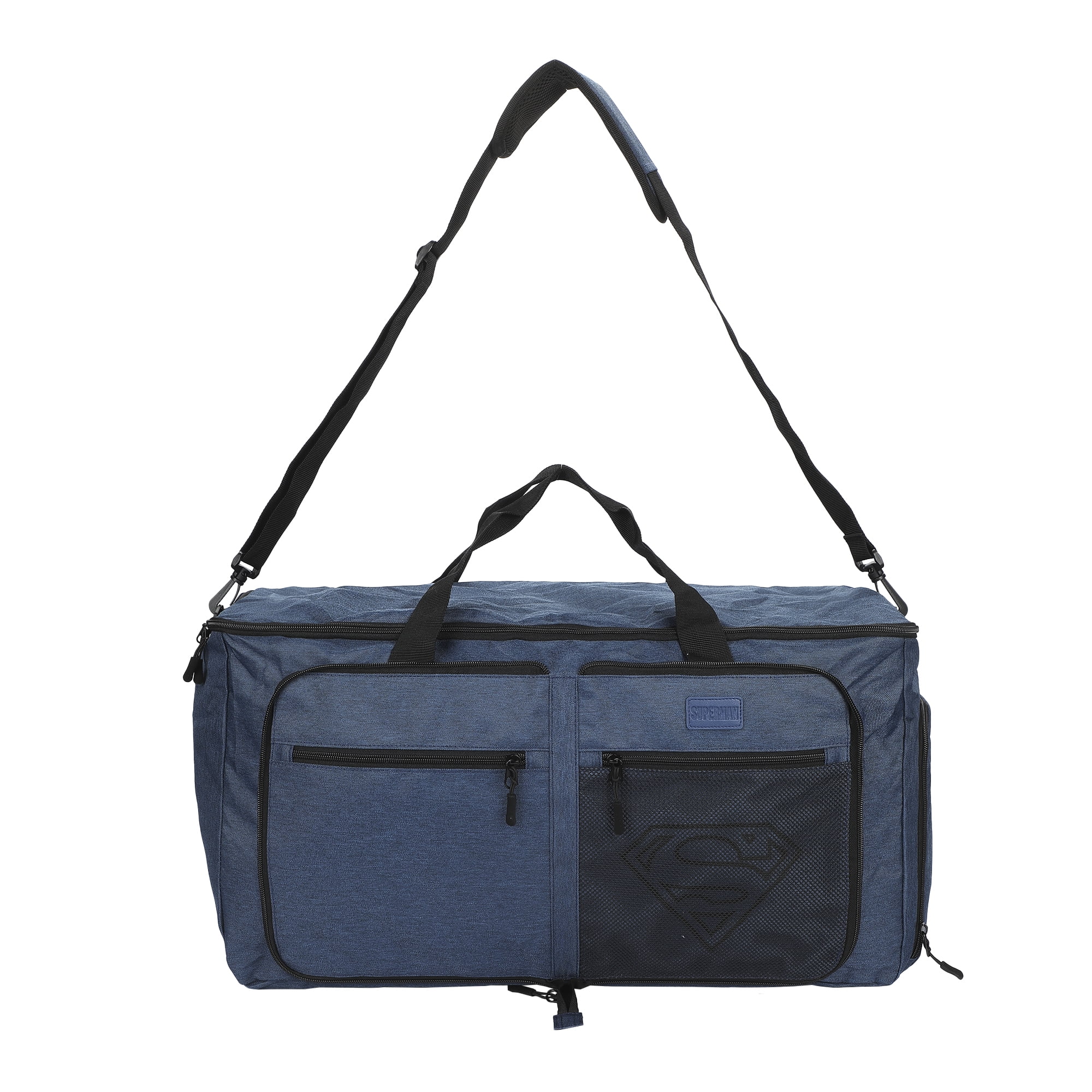 Superman Logo Blue 24" Packable Travel Duffle Bag with Shoe Compartment, Removable Shoulder Strap & Front Storage Pockets