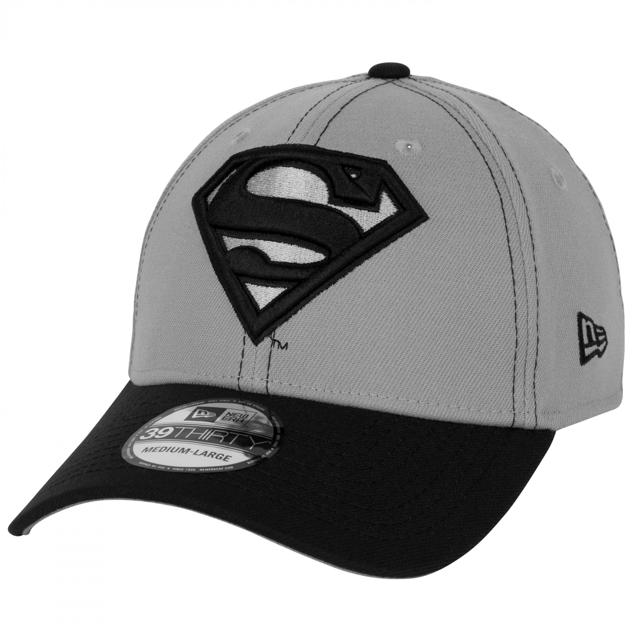 Superman Logo Grey Contrast Stitching New Era 39Thirty Fitted Hat