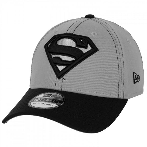 Superman Logo Grey Contrast Stitching New Era 39Thirty Fitted Hat-Small/Medium