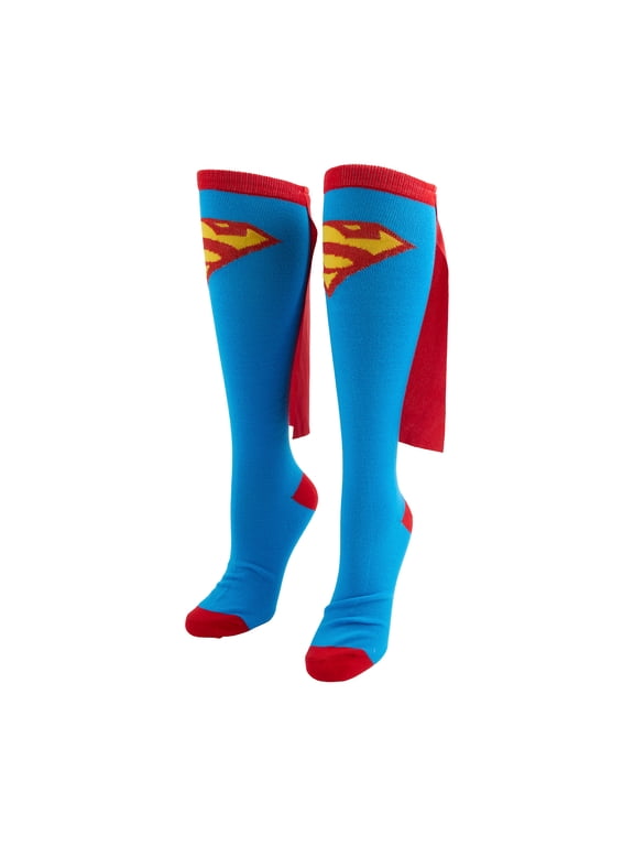 Superman Logo Women's Blue Knee High Cape Socks, Size 9-11