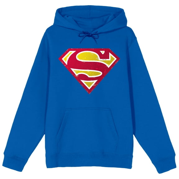 Superman Logo Long Sleeve Royal Blue Adult Hooded Sweatshirt-Large