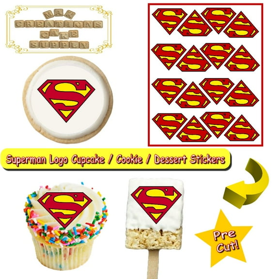 Superman Logo MED size Pre Cut Edible Cake Stickers ~ Superman Birthday Theme Cake ~ Can be placed Directly on cake or Mae them stand with Gumpaste