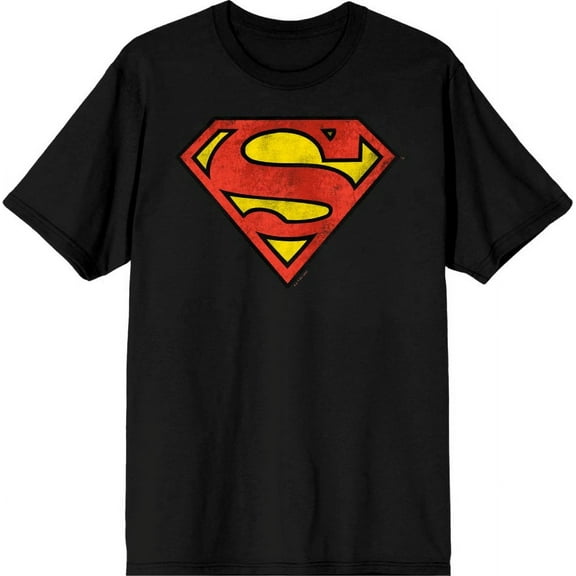 Bioworld Superman Logo Men's Black Tee - Classic DC Comic Graphic T-Shirt, Cotton-Large