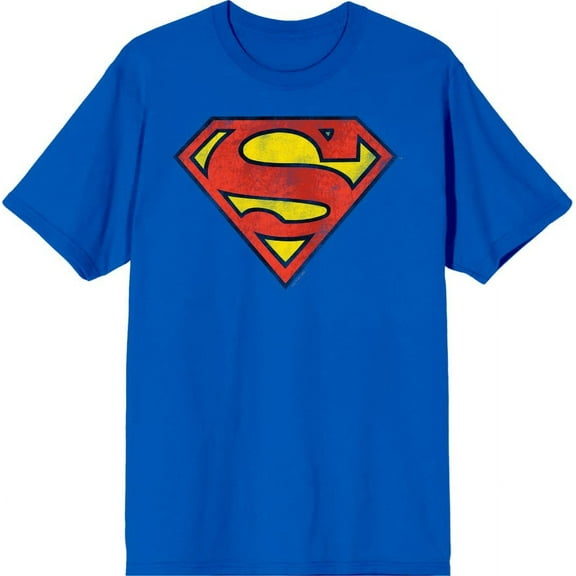 Bioworld Superman Logo Men's Blue Tee - Classic DC Comic Graphic T-Shirt, Cotton-Large
