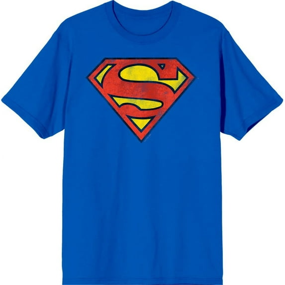 Bioworld Superman Logo Men's Blue Tee - Classic DC Comic Graphic T-Shirt, Cotton-Medium