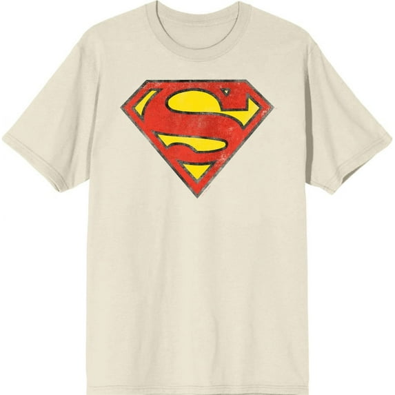 Bioworld Superman Logo Men's Natural Tee - Classic DC Comic Graphic T-Shirt, Cotton-Small
