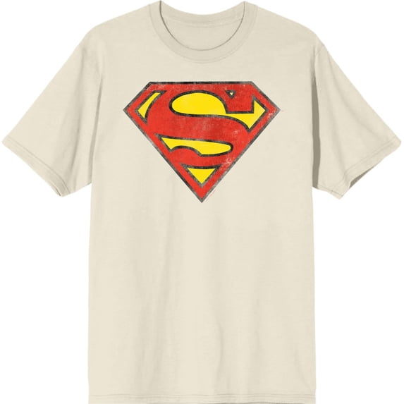 Bioworld Superman Logo Men's Natural Tee - Classic DC Comic Graphic T-Shirt, Cotton-Small