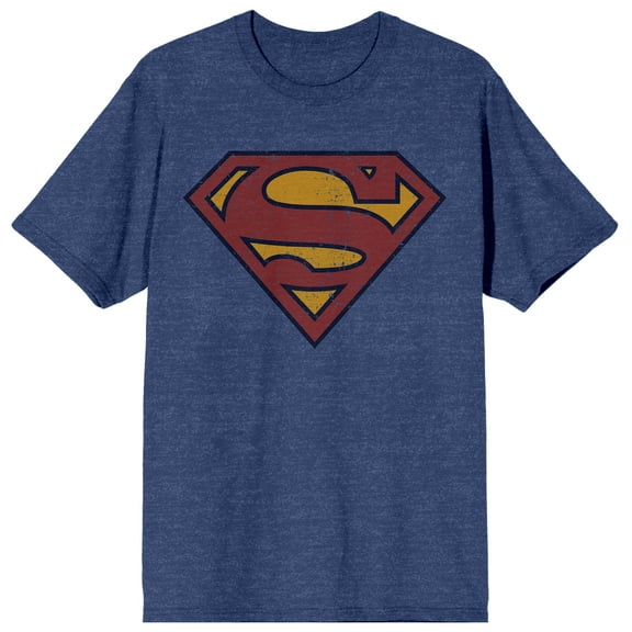 Superman Logo Men's Navy Heather Vintage Tee - L