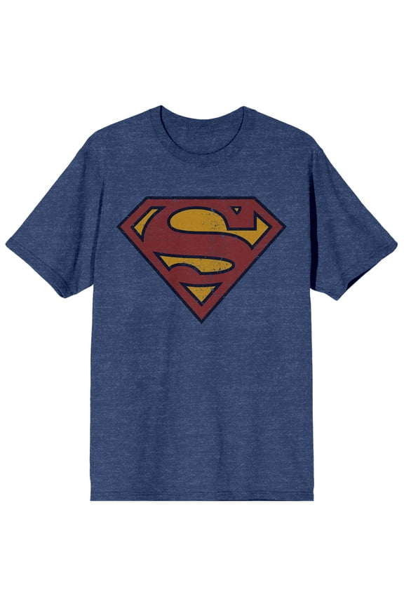 Superman Logo Men's Navy Heather Vintage Tee - M
