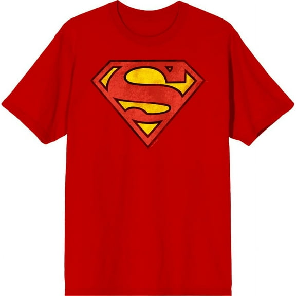 Bioworld Superman Logo Men's Red Tee - Classic DC Comic Graphic T-Shirt, Cotton-Large