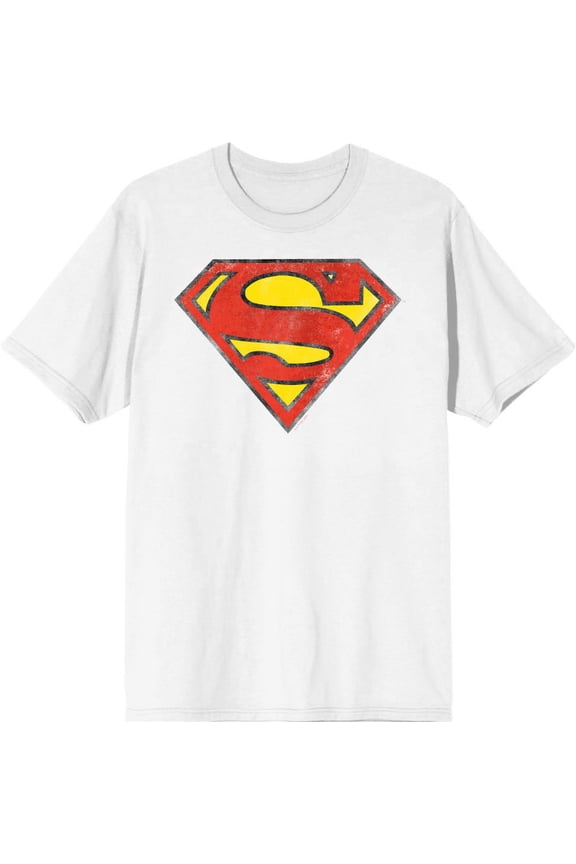 Superman Logo Men's White Tee - Classic DC Comic Graphic T-Shirt, Cotton-XS