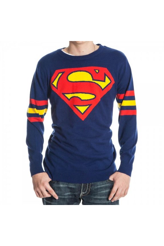Bioworld Superman Logo Adult Blue Knit Sweater Small Unisex