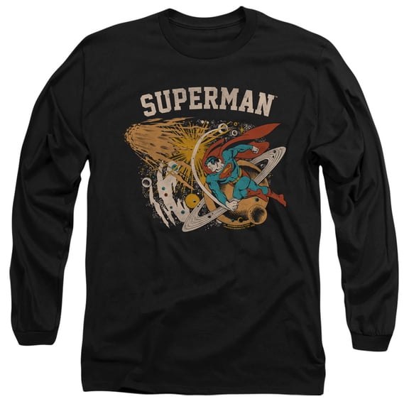 Superman - Logo Universe Unisex Adult Long-Sleeve T Shirt,Black, 2X-Large