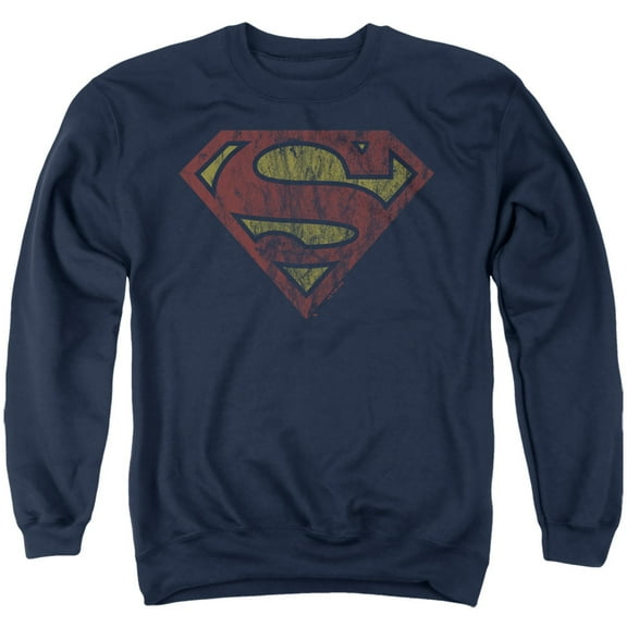 Superman - Logo Vintage Unisex Adult Crewneck Sweatshirt,Navy, Small