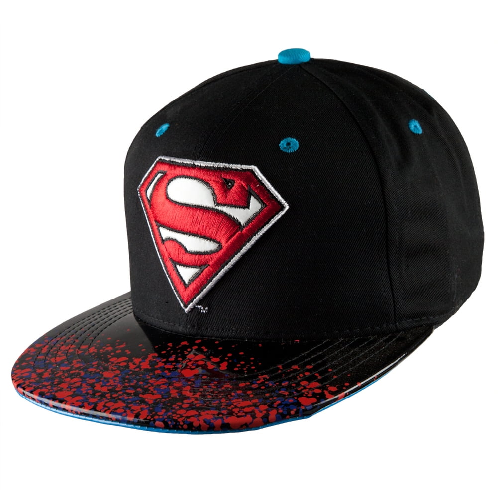 Superman Logo With Splatter Brim Buckle Strap Cap